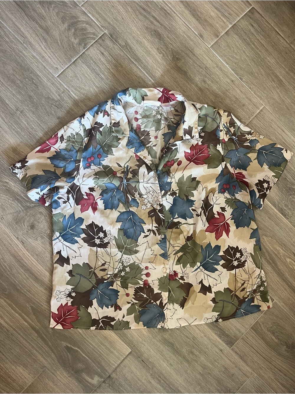 Alfred Dunner Multicolor Leaf Print Short-Sleeve Shirt Jacket